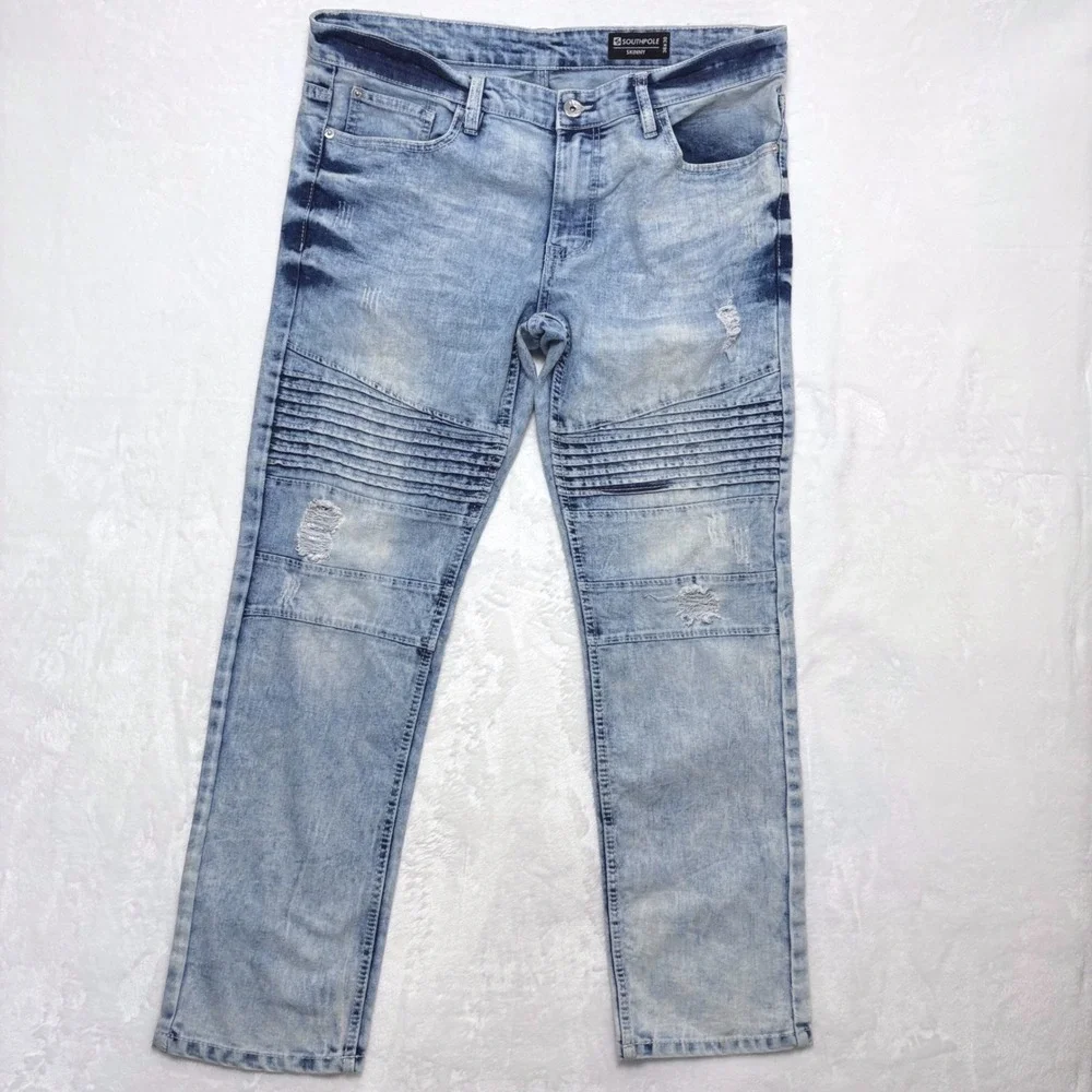 Southpole Jeans Mens‎ 36x30 Skinny Fit Moto Distressed Stretch Denim Y2K